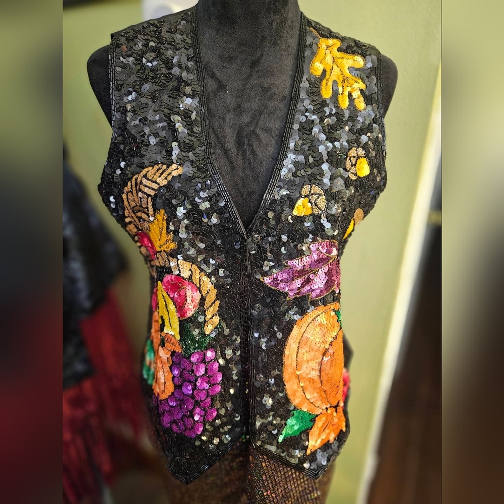 NWOT Just Fabulous Vintage Black Sequin & Beaded Vest